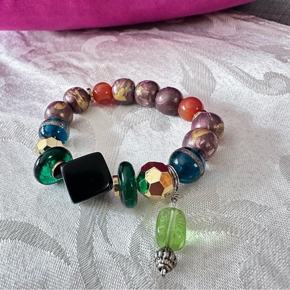 Collage bracelet handmade Colorful Hand Painted Beads glass charms 6.5-7.5 - Picture 8 of 8